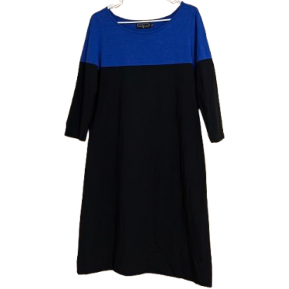 Duffield Lane Women’s Blue and Black Cotton Blend Slip In Casual Dress Sz-M